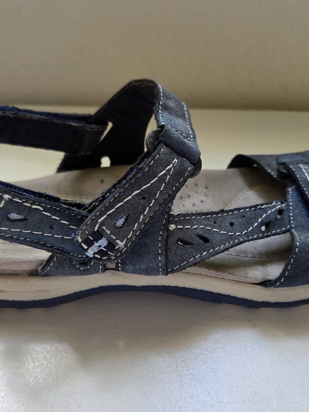 Earth Orgins Blue Suede Adjustable Strap Sandals - Picture 3 of 9